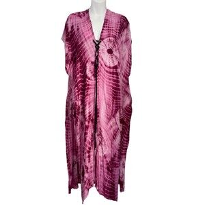Steve Madden Tie-Dye 100% Viscose Caftan Beach Swim Cover Up With Tazzos SZ OSFM